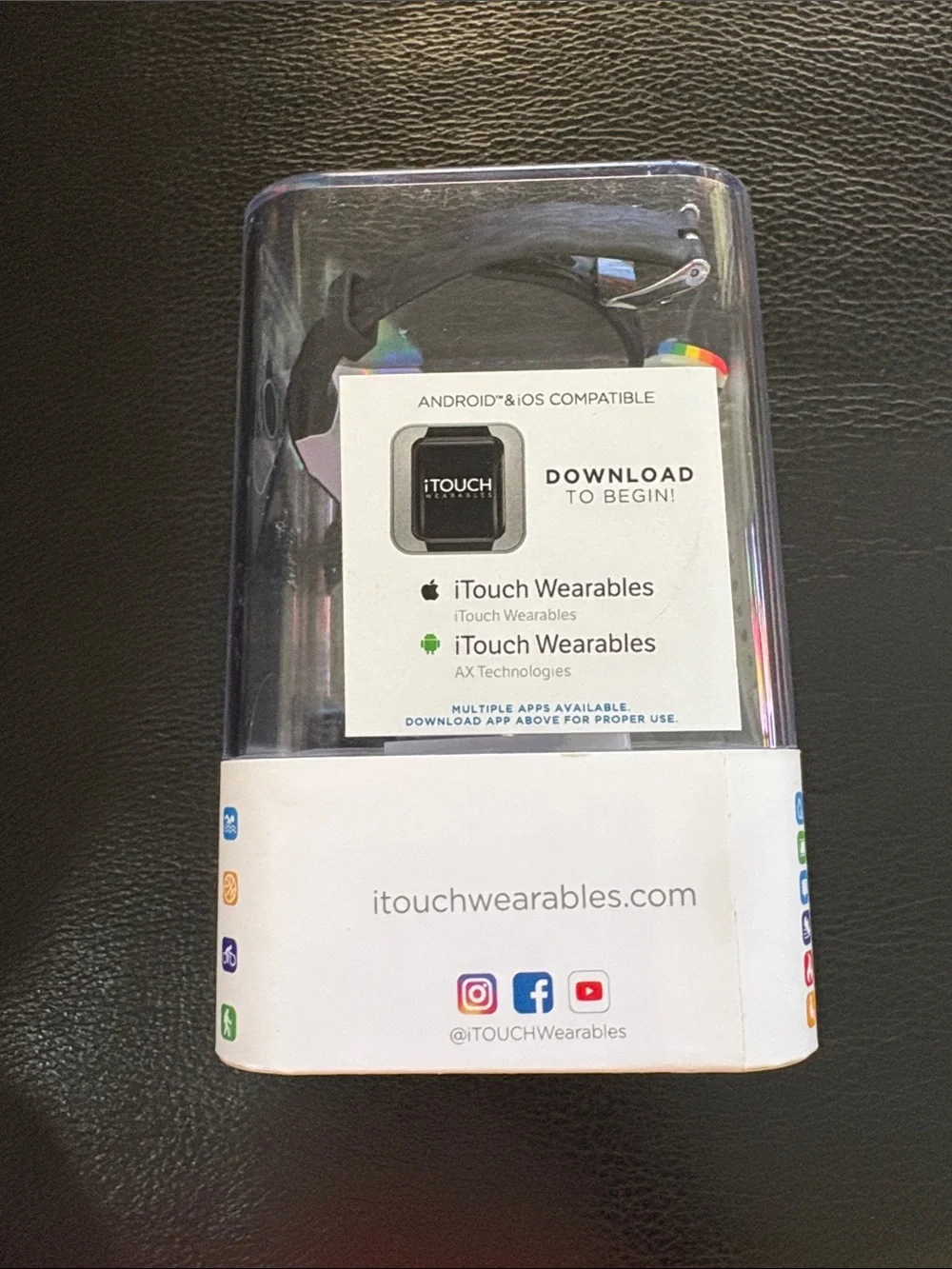 iTouch Wearables Slim Fitness Tracker - black and rainbow bands included
